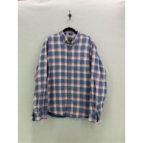 J. Crew Mens Blue Red Double Weave Classic Plaid Button Down Shirt Size XL - Picture 8 of 8
